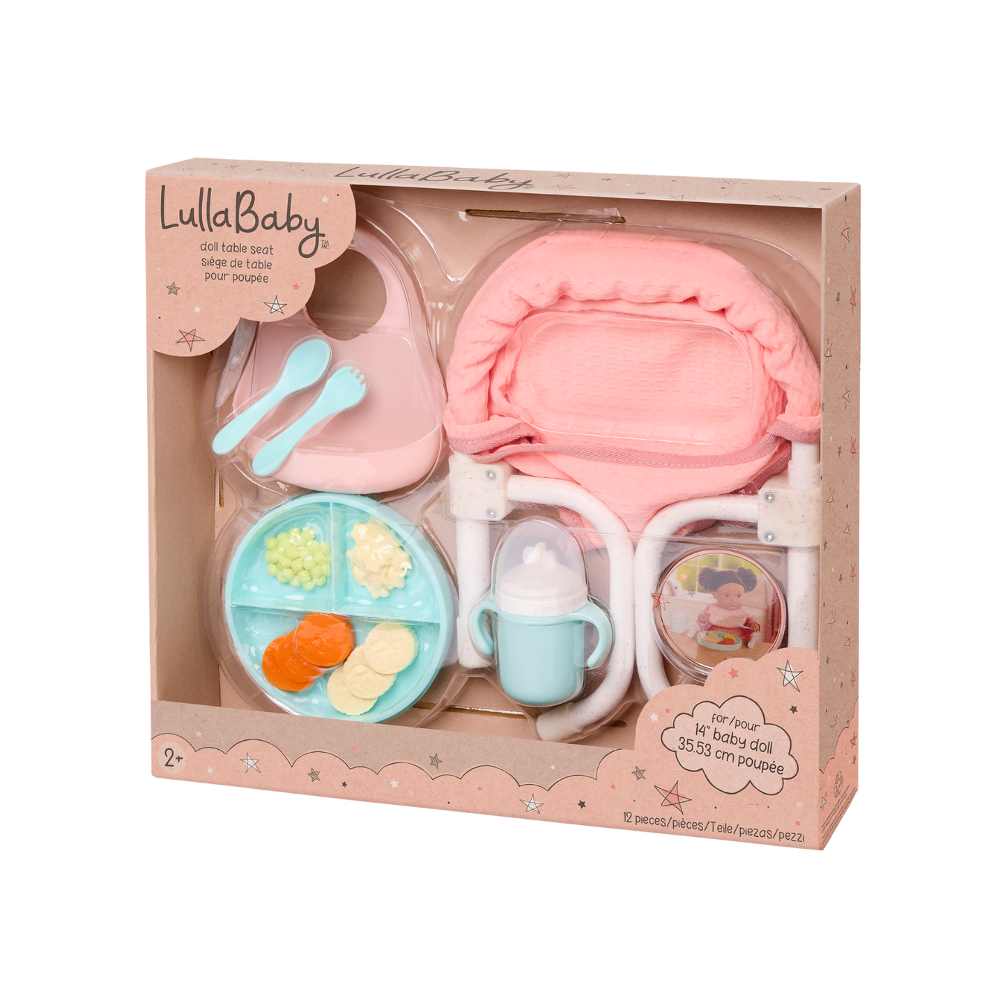 Silla de comer portátil para muñeca y accesorios