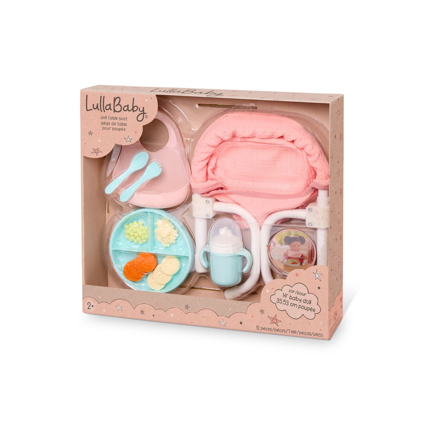 Silla de comer portátil para muñeca y accesorios