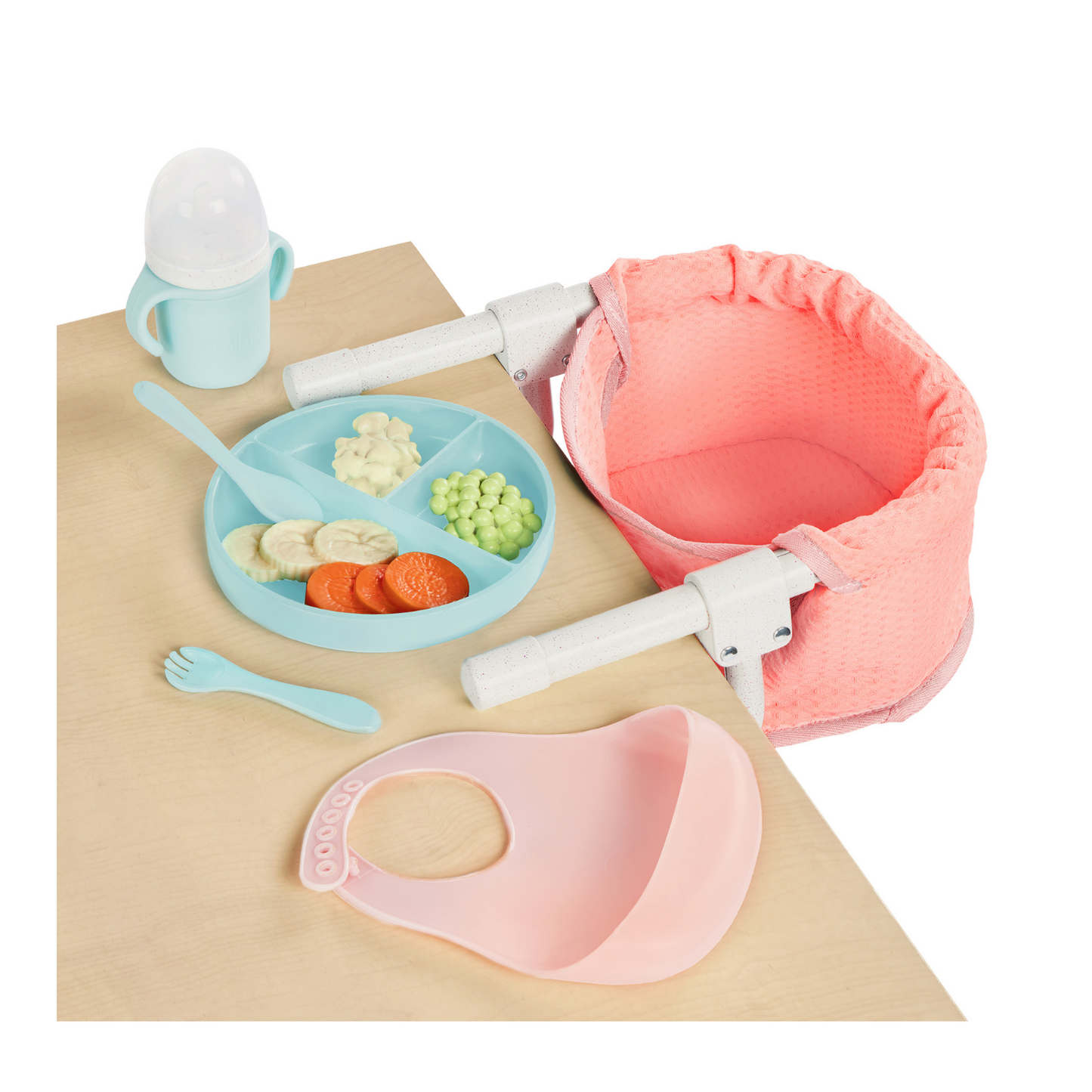 Silla de comer portátil para muñeca y accesorios