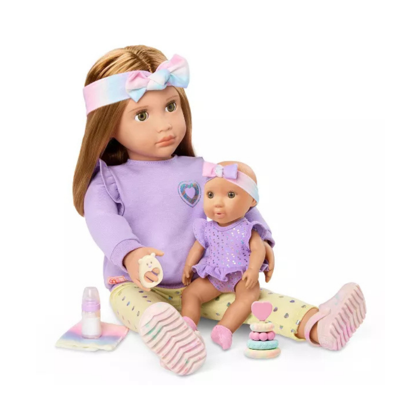 Muñecas hermanas Tory y Riley con accesorios de bebé