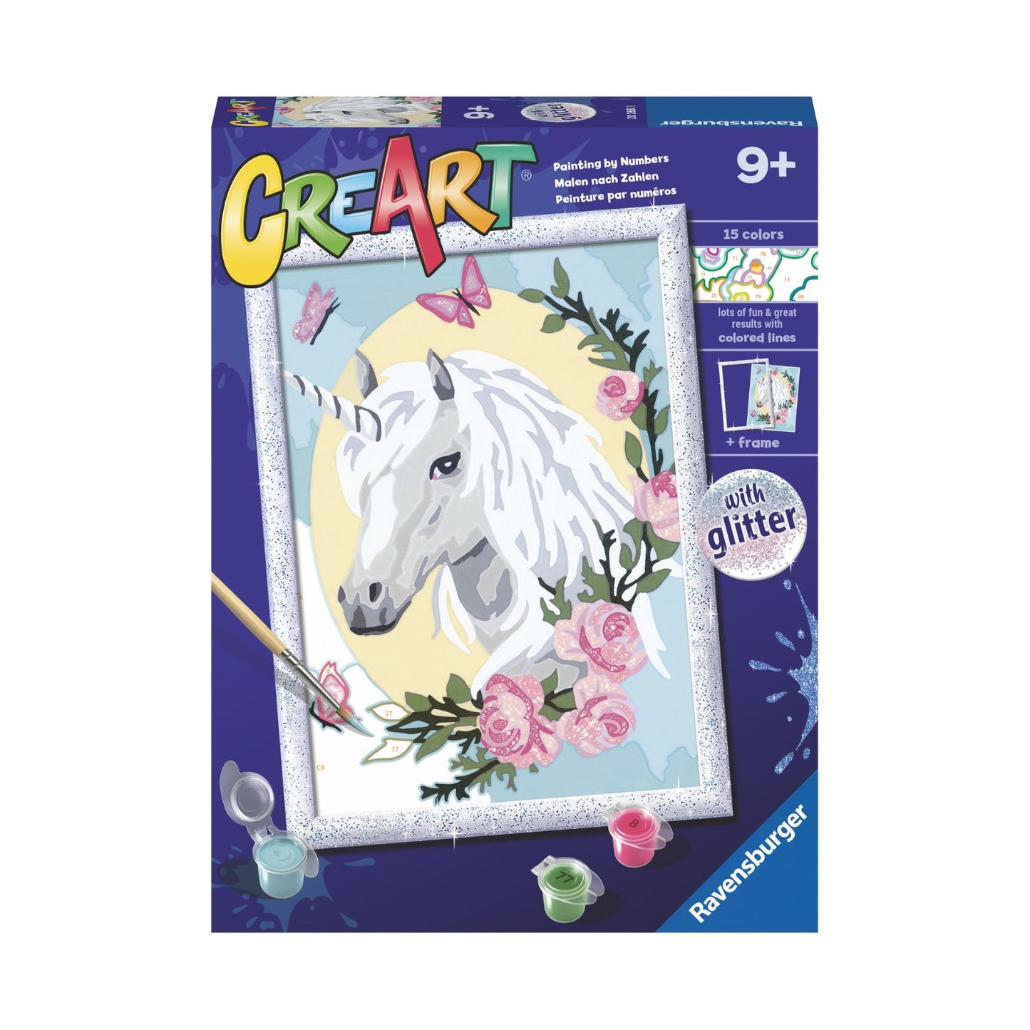 Canvas pinta por número: Unicornio entre Rosas