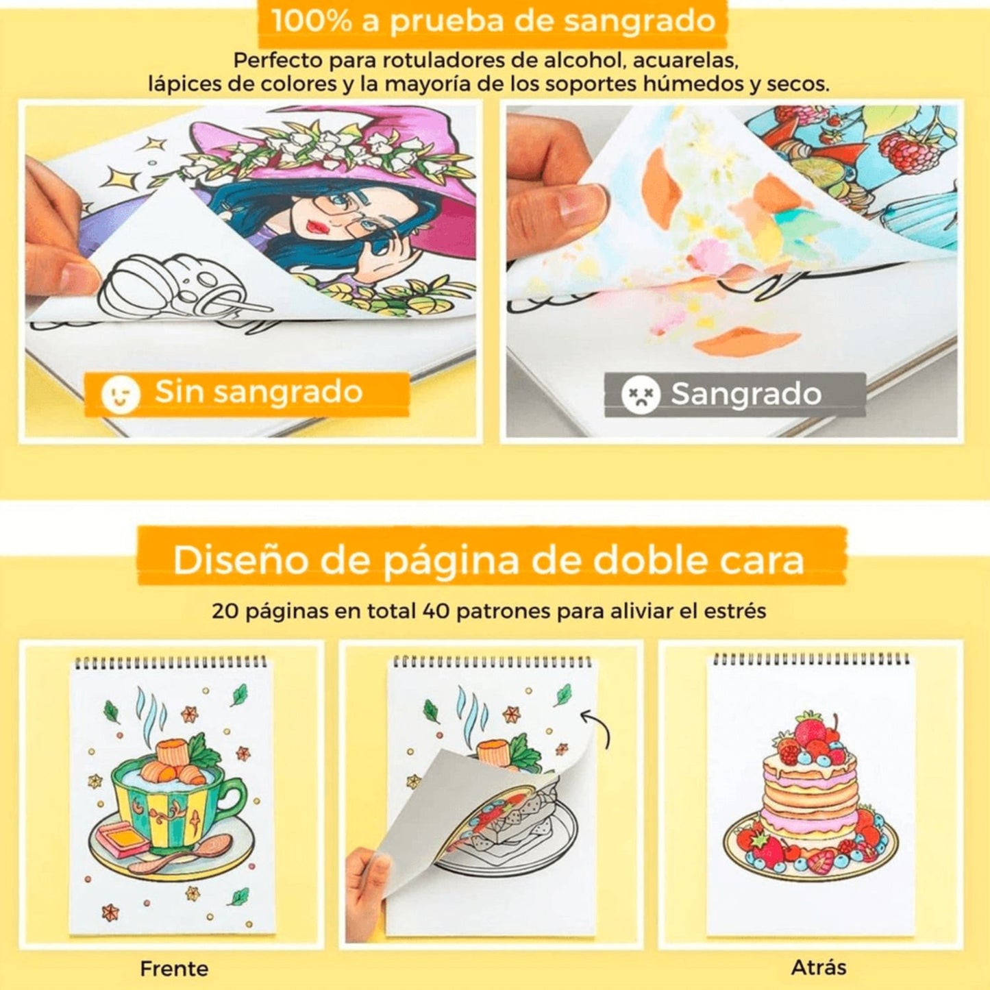 OHUHU - LIBRO PARA COLOREAR DOBLE CARA ENJOY THE SWEET MOMENT