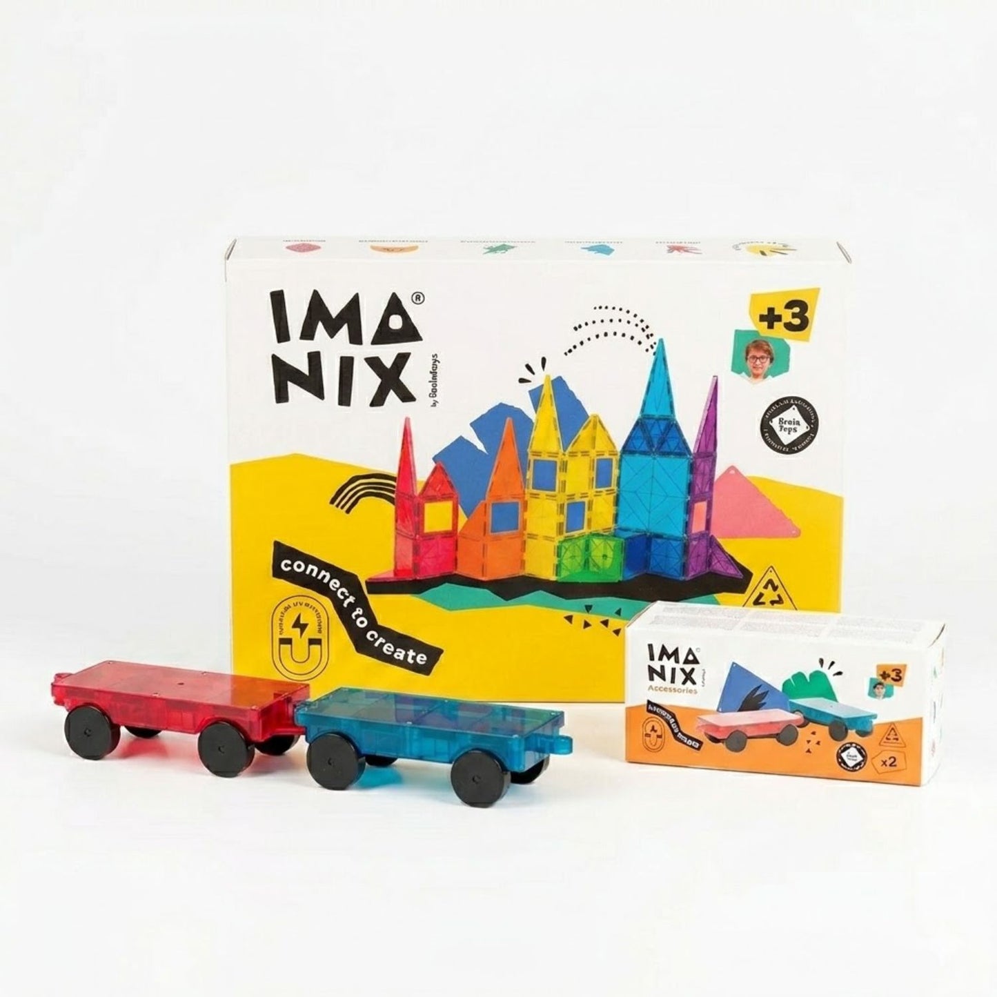Pack Imanix 2 Carros Magneticos + Imanix 60 Piezas
