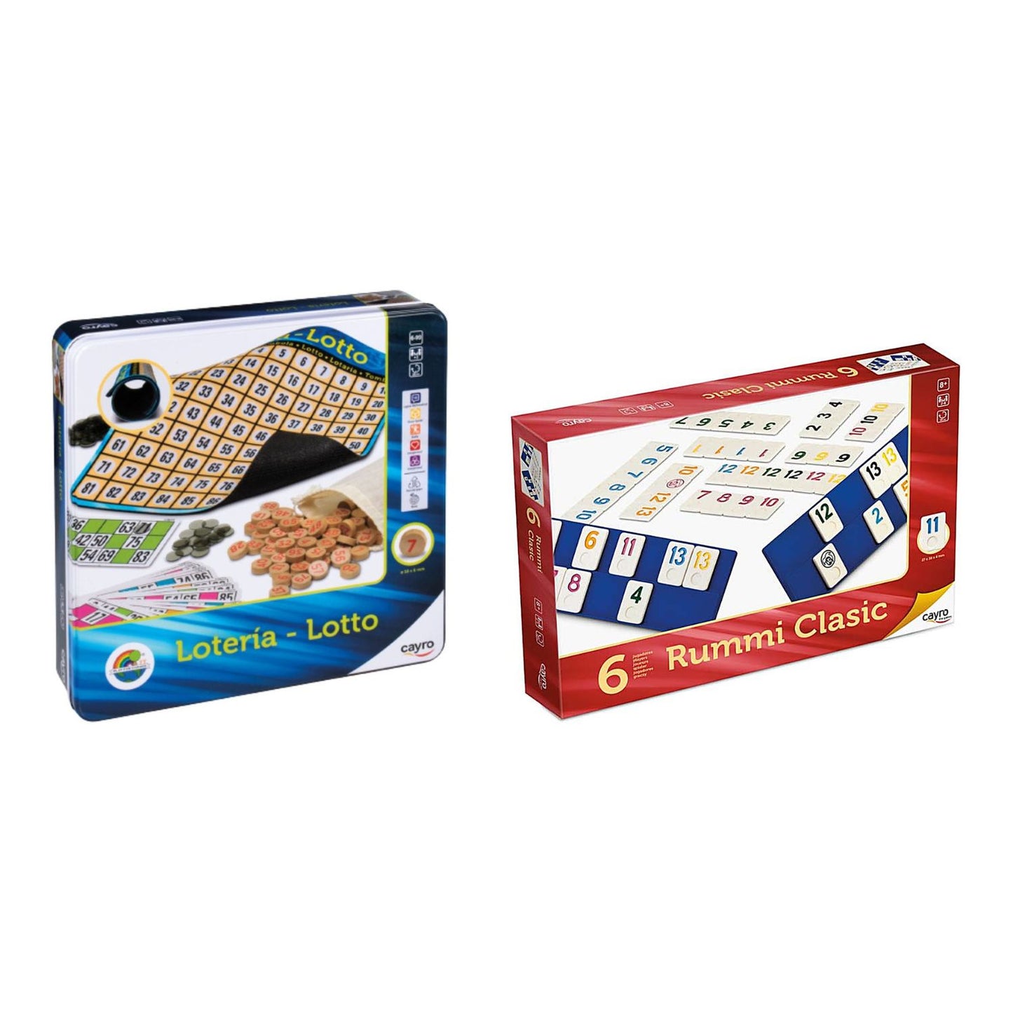 Pack Juegos Cayro · Lotería Metal Box + Rummi Clásico 6 Jugadores