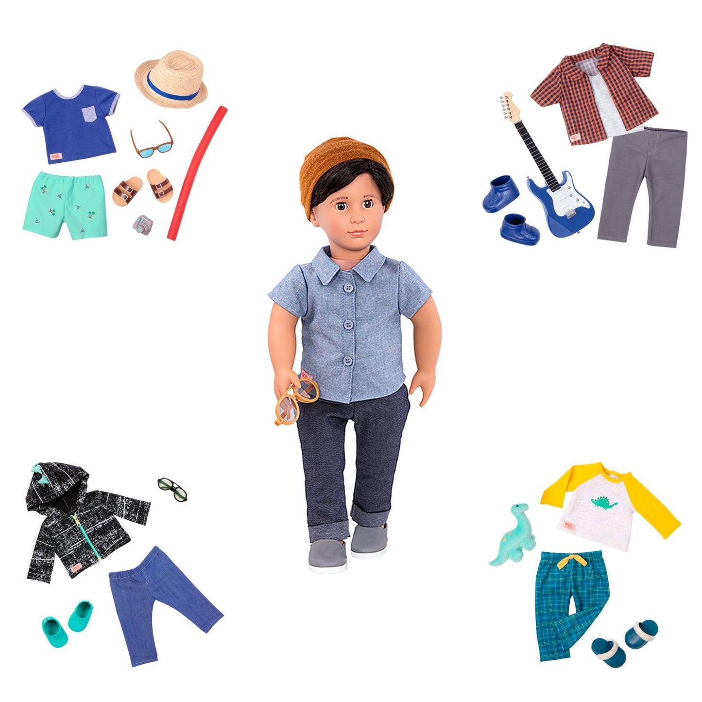 Pack Muñeco Our Generation Franco 46 cm + 4 Tenidas