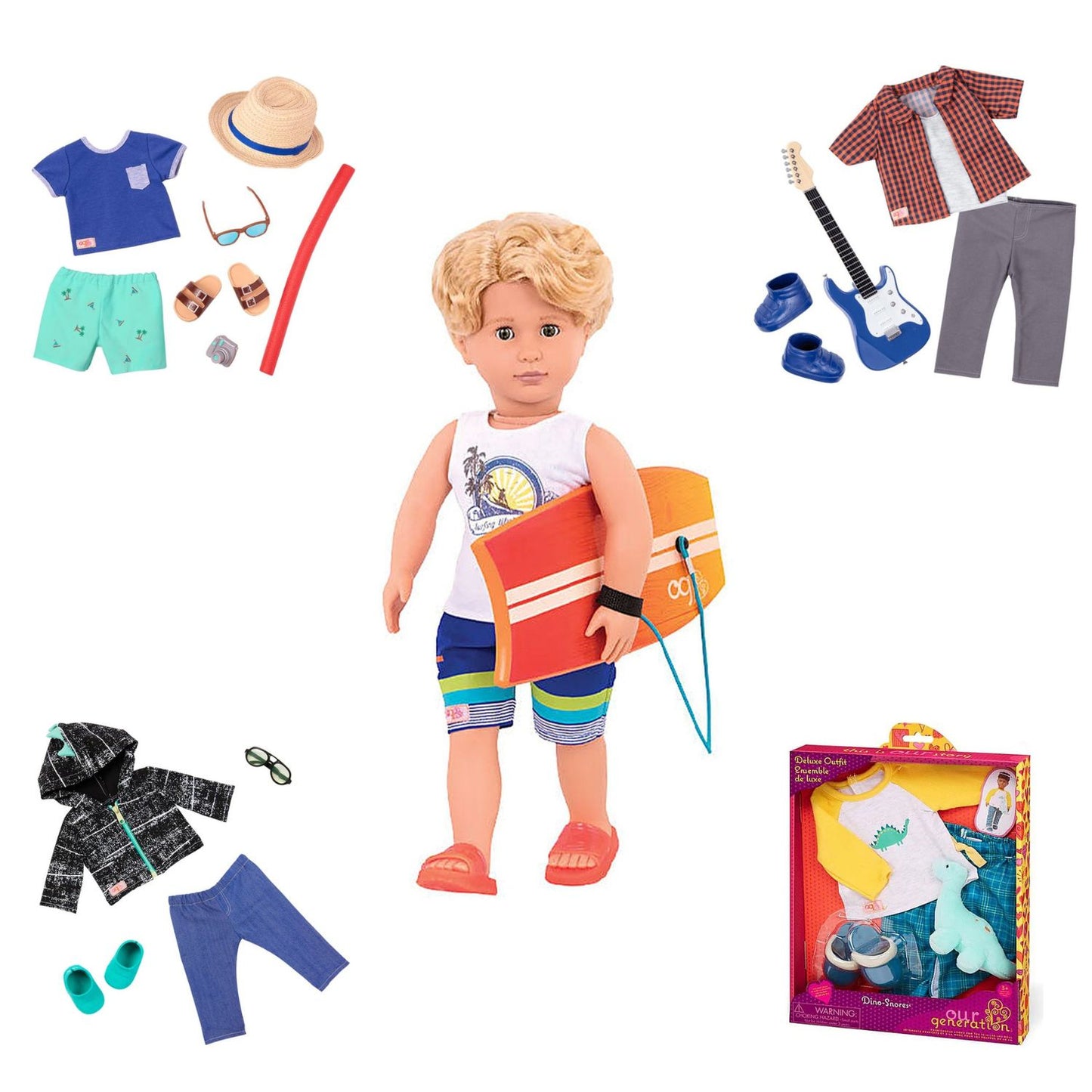 Pack Muñeco Gabe 46 cm Our Generation + 4 Tenidas