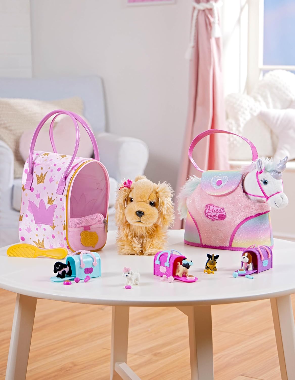 Unicornio brillante con bolso arcoíris