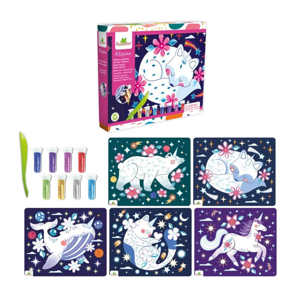 Set Arte Láminas Glitter - Animales Mágicos