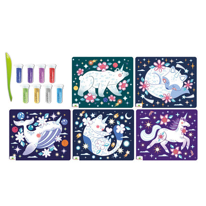 Set Arte Láminas Glitter - Animales Mágicos