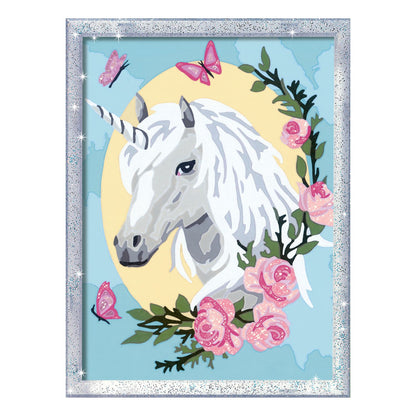 Canvas pinta por número: Unicornio entre Rosas