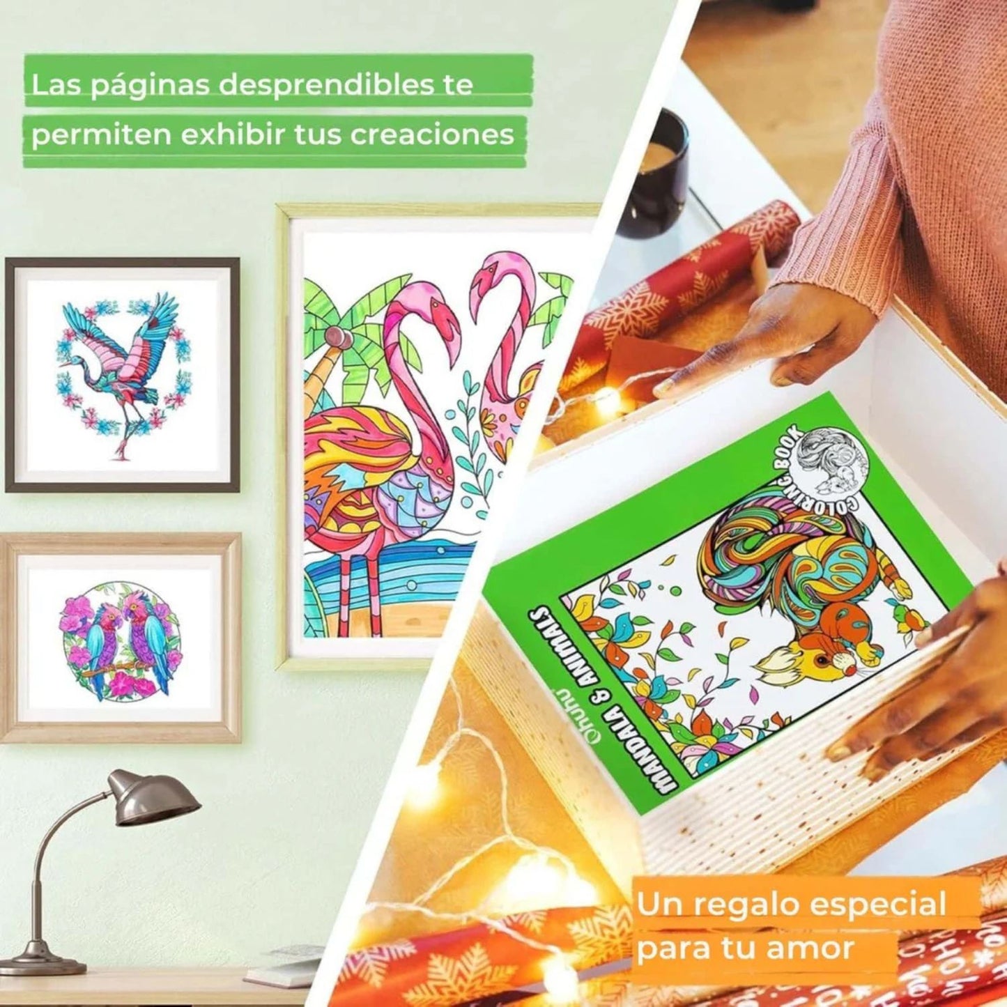 OHUHU LIBRO PARA COLOREAR DOBLE CARA ANIMALS & MANDALA