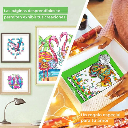 OHUHU LIBRO PARA COLOREAR DOBLE CARA ANIMALS & MANDALA