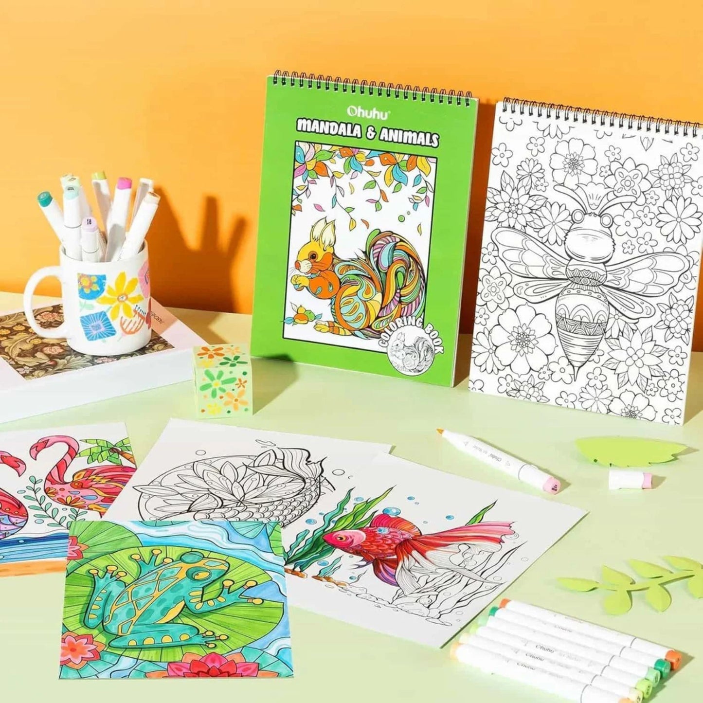 OHUHU LIBRO PARA COLOREAR DOBLE CARA ANIMALS & MANDALA