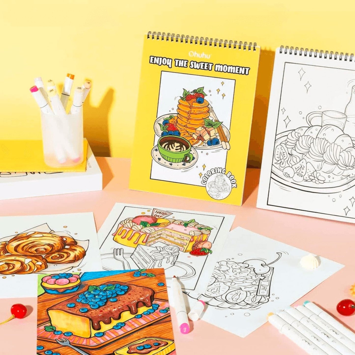 OHUHU - LIBRO PARA COLOREAR DOBLE CARA ENJOY THE SWEET MOMENT