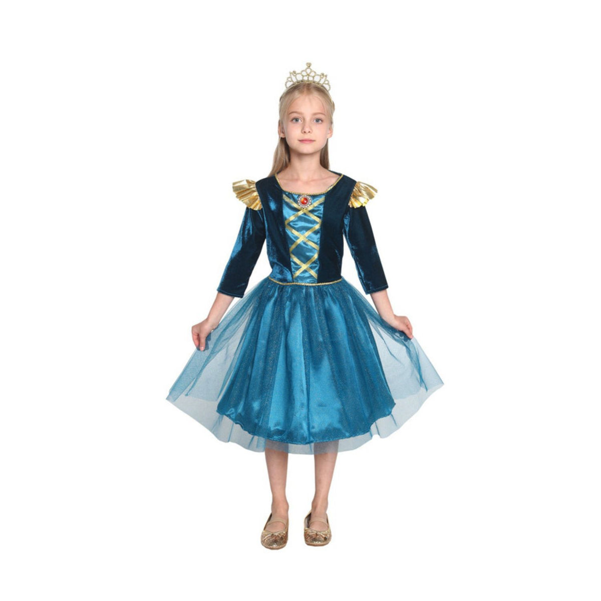 Disfraz Niña Princesa Azul con corona - Talla L