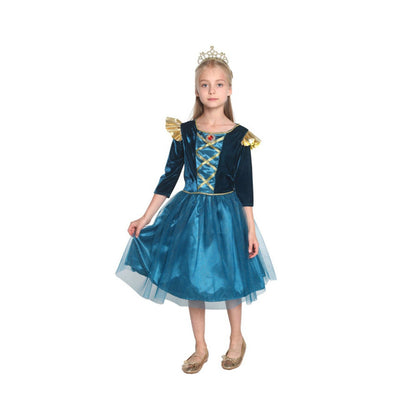 Disfraz Niña Princesa Azul con corona - Talla L