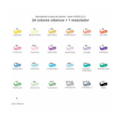 Set 24 marcadores de alcohol +1 blender, pincel y biselada