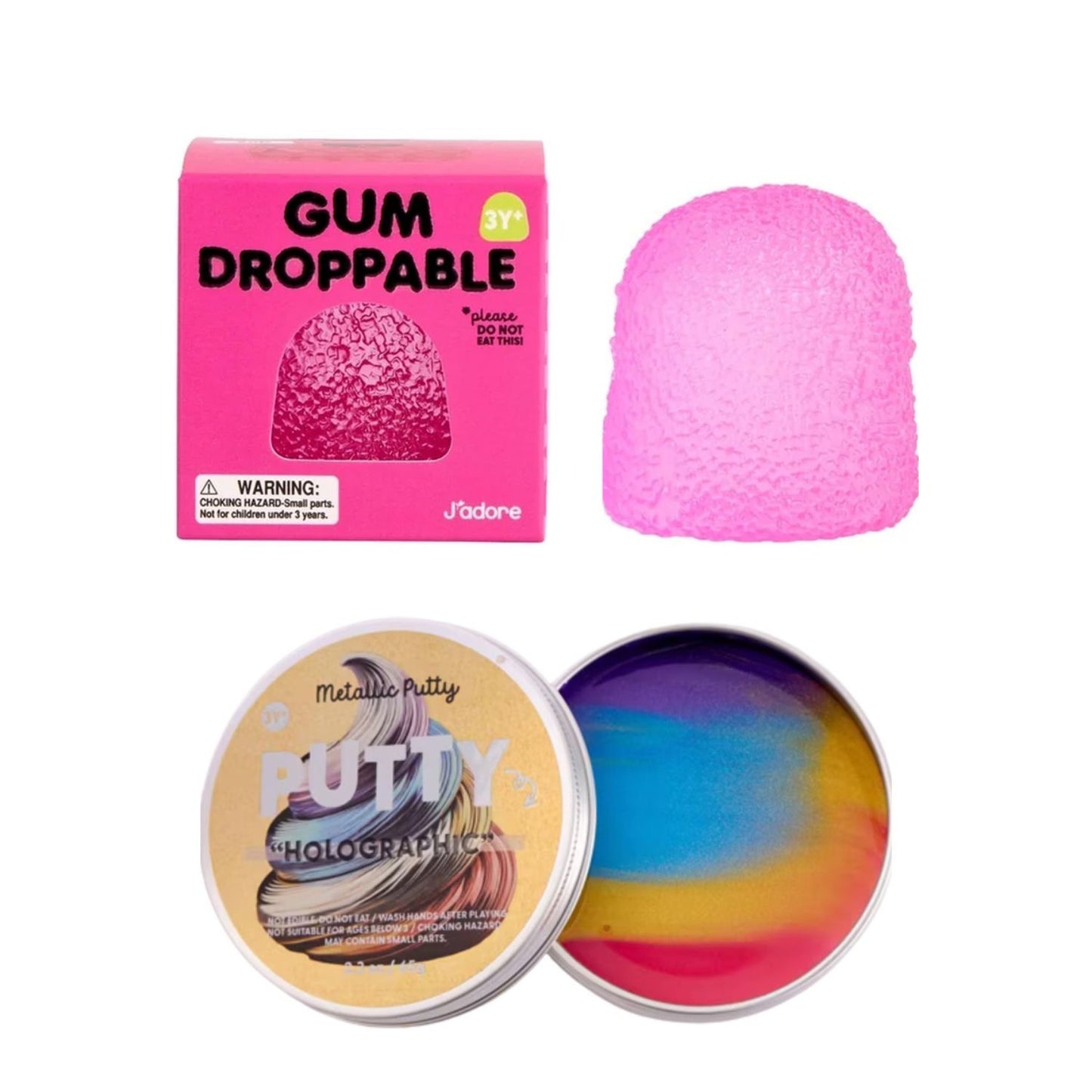 Pack Sensorial Antiestrés J´adore Gum droppable + Putty Metalico Multicolor