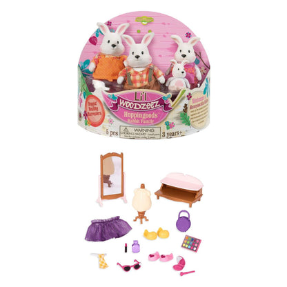 Pack Li'l Woodzeez · Familia de Conejos + Tienda de Ropa