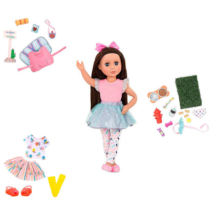Pack Muñeca Glitter Girls Candice 36 cm + Set de Montura + 2 Tenidas