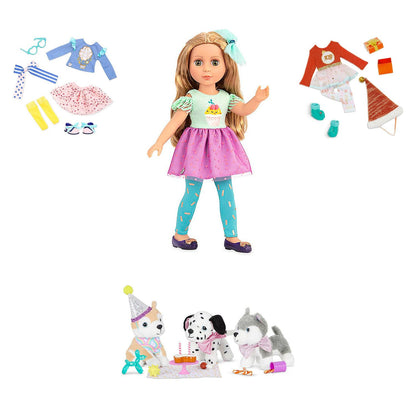 Pack Muñeca Glitter Girls Sashka 36 cm + 2 Tenidas + Set de Mascotas