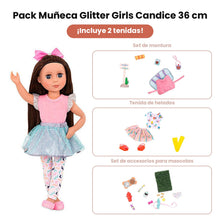 Pack Muñeca Glitter Girls Candice 36 cm + Set de Montura + 2 Tenidas