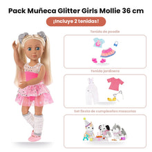 Pack Muñeca Glitter Girls Mollie 36 cm + 2 Tenidas + Set de Mascotas