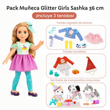 Pack Muñeca Glitter Girls Sashka 36 cm + 2 Tenidas + Set de Mascotas