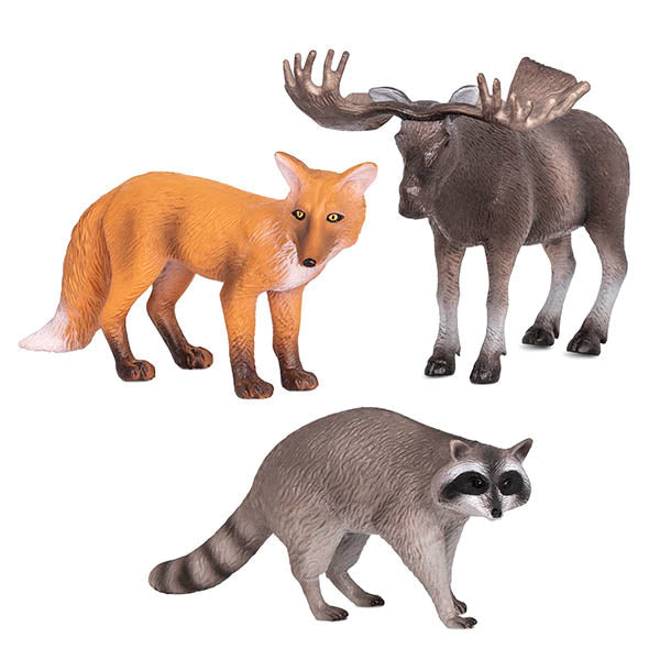 Animales del bosque: Alce, zorro y mapache