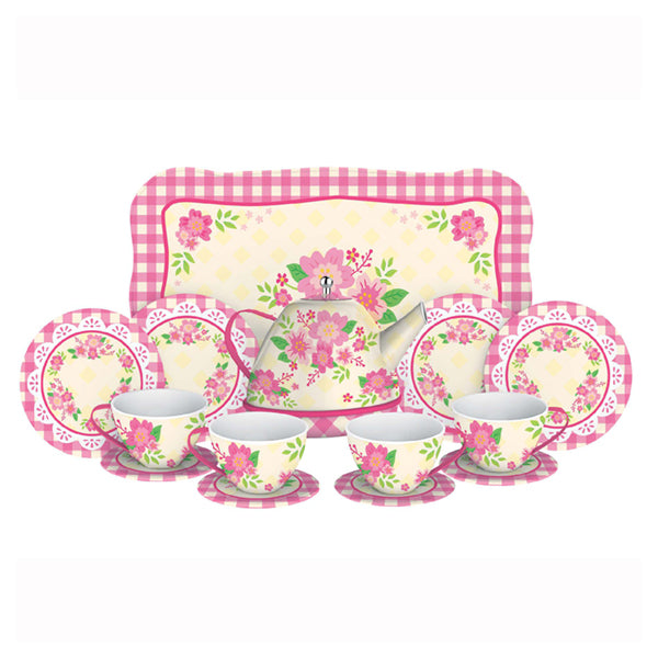 Set tacitas metal - flores rosadas