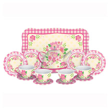 Set tacitas metal - flores rosadas